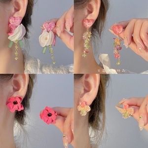夏日缤纷~花朵彩色流苏碎石耳环组合小众高级感耳钉耳饰套装蝴蝶