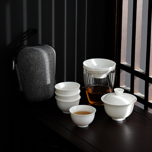 德化羊脂玉白瓷旅行茶具套装户外旅游便携玻璃快客杯盖碗logo定制