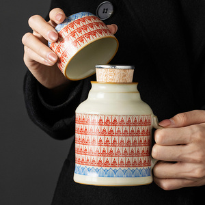 汝窑千佛小暖壶陶瓷泡茶杯带盖家用保温瓶喝水茶壶定制中式马克杯