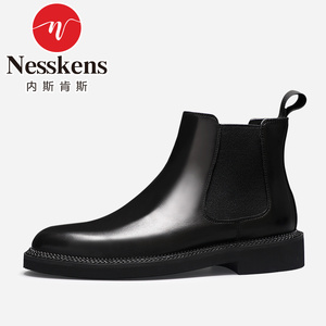 内斯肯斯高端奢侈品牌中帮真皮英伦高帮鞋男士商务休闲皮靴马丁靴