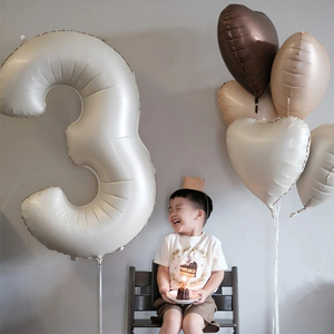 网红奶油色两周岁数字气球男女孩儿童宝宝生日派对装饰品场景布置