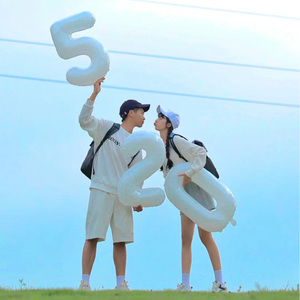 2024数字气球大白色铝膜520情侣创意拍照道具闺蜜纪念日布置装饰