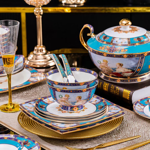 歌耐景德镇陶瓷餐具碗碟汤勺中式碗盘碟金边欧式家用套装送礼品