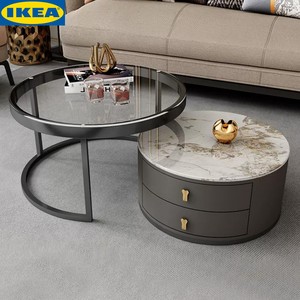 IKEA宜家轻奢岩板茶几客厅家用小户型桌子欧式现代简约玻璃茶几电