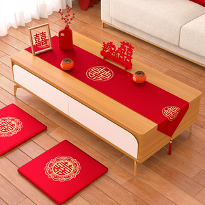 中式桌旗红色结婚喜庆长条茶几桌布餐桌电视柜布艺茶席中国风盖布