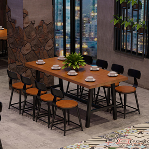 工业风餐厅商用实木餐桌椅组合长方形铁艺音乐餐吧酒吧吃饭桌椅子
