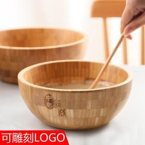 日式家用沙拉木碗搅拌调中药面膜竹碗竹木质大号和面木盆刻字LOGO