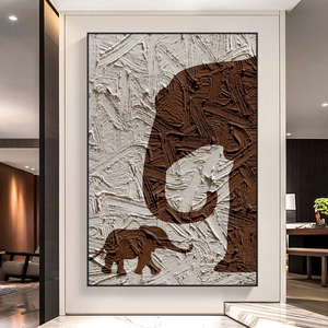 现代简约客厅大象挂画沙发背景墙落地装饰画过道玄关肌理油画壁画