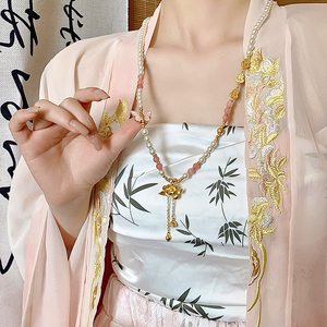 新中式珍珠项链女轻奢小众复古国风长款汉服璎珞旗袍马面裙配饰品
