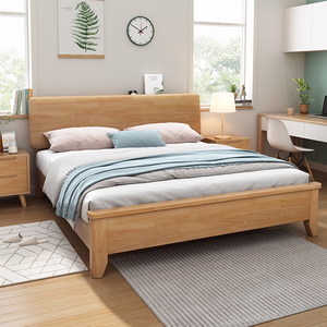 米思洛北欧实木床主卧1.8米小户型1.2m现代简约日式1.5双人原木床