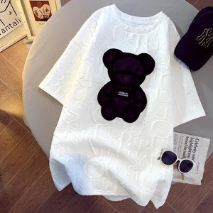 韩版2024春夏季新款白色小熊短袖t恤女中长袖打底衫时尚洋气上衣