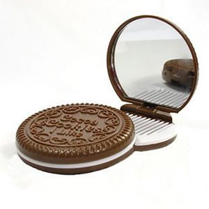巧克力饼干镜梳 夹心化妆镜 便携镜梳 随身镜子梳子货源包邮