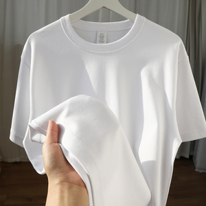 三本针高品质光滑面料白色短袖T恤 250g重磅纯棉厚实男女纯色上衣