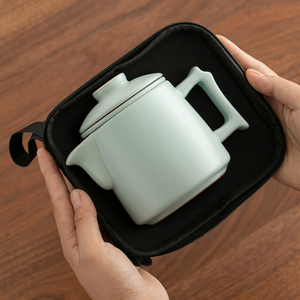 汝窑快客杯旅行茶具便携式套装户外随身泡茶壶茶水分离杯开片可养