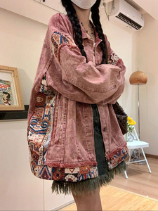 玫粉色牛仔外套酷女孩穿搭2024新款春秋新中式国潮民族风工装夹克
