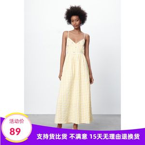 DATA ZARA 夏季女装法式复古格子迷笛长款吊带连衣裙 0881327 047