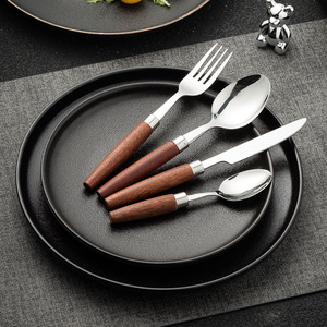 日式复古实木牛排餐具刀叉勺4件套304不锈钢蛋糕刀叉两件套高级感