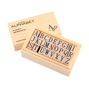 26枚入创意文具DIY手账复古英文字母组合手帐学生日记印画木质木盒印章