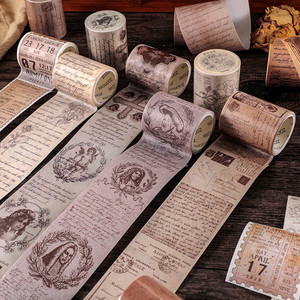 欧美复古手帐素材旧报纸票根人物壁画复古风英文款文艺控手账用品贴纸和纸胶带