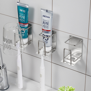 不锈钢电动牙刷置物架免打孔壁挂式漱口放水杯牙膏刷牙杯架的架子