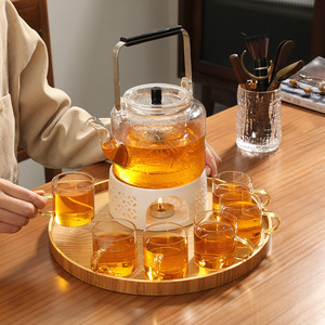 日式下午茶玻璃花茶壶蜡烛煮茶电加热花草茶具套装水果茶壶大容量