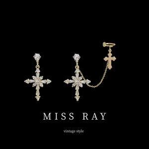 MissRay复古小众个性高级感巴洛克十字架一体式耳骨夹耳环耳夹