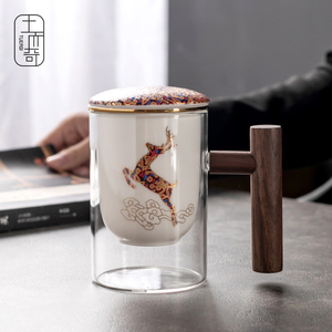 陶瓷个人杯老板办公杯过滤茶水杯泡茶器耐热透明玻璃杯家用马克杯