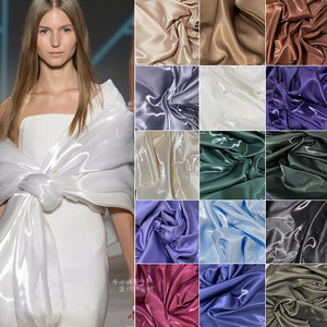 白色水晶丝缎礼服绸缎水光缎面婚纱丝绸硬挺面料液态金属设计布料