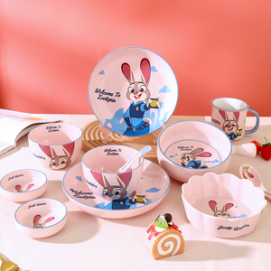 迪士尼疯狂动物城兔子朱迪餐具儿童可爱饭碗陶瓷盘子碗碟套装家用