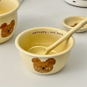 韩式ins可爱小熊饭碗泡面汤碗少女心家用卡通儿童陶瓷水果沙拉碗