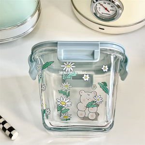日式可爱方形圆形密封罐储物收纳玻璃罐子微波炉玻璃饭盒防霉防潮