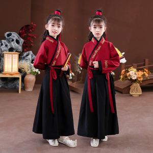 儿童古装国学服女童幼儿园中国风汉服中小学生开笔礼花木兰表演服