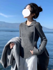 别致漂亮连帽针织卫衣女2024春装款高级感小个子不规则内搭打底衫