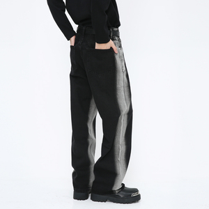 Voguo Relay美式复古条纹黑色牛仔裤男高街ins宽松直筒休闲阔腿裤