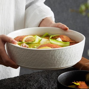 大汤碗家用面碗陶瓷餐具沙拉碗日式汤盆大号新款高级岩石纹理