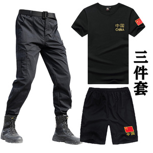 夏季短袖迷彩服套装男军迷中国T恤+长裤薄款体能训练服透气工作服