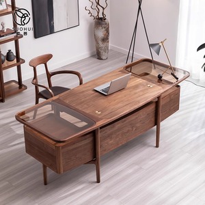 新中式胡桃木实木书桌成人家用办公老板桌轻奢现代写字台小户型