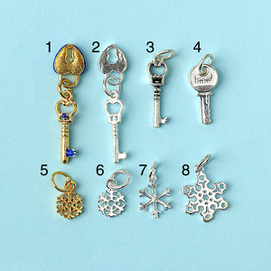 S925纯银素银雪花冰淇淋钥匙吊坠锁匙 DIY手链水晶配件手作材料包