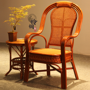 藤椅天然真藤餐桌椅子家用编织椅子现代简约休闲高靠背老人单人椅