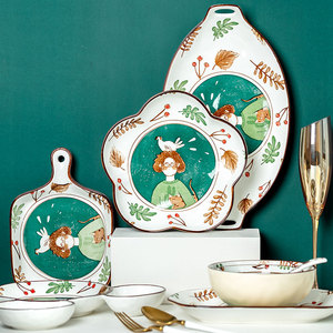 小作日式创意手绘陶瓷饭碗汤面碗盘子家用个性碗碟餐具一人食套装