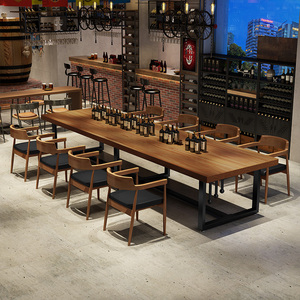 美式实木餐桌简约现代家用饭桌工业风咖啡桌长桌餐厅美式原木桌子
