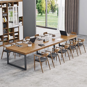 简约现代会议桌图书馆实木大板桌子公司开会洽谈桌椅条形工作台