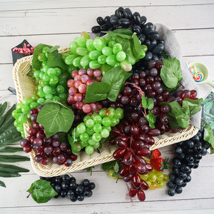 塑料假葡萄串仿真水果蔬菜橡胶葡萄串带叶植物摆件装饰品道具挂件