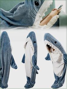 鲨鱼毛毯成人可爱鲨鱼毛毯连帽衫可穿戴毯超柔软法兰绒睡袋防踢被