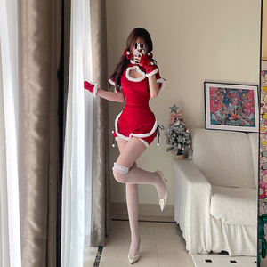 圣诞服装女cosplay性感纯欲旗袍制服新年圣诞战衣红色连衣裙