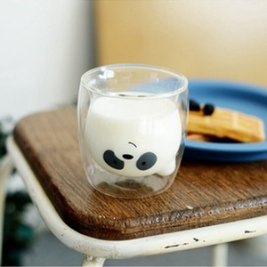 可爱卡通小熊猫头双层玻璃杯耐隔热防烫女生宿舍花茶牛奶花茶杯子