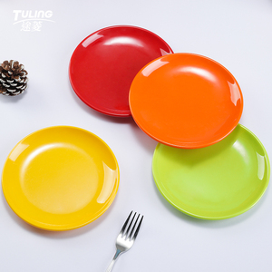 密胺圆形盘子餐厅商用炒菜彩色塑料餐具快餐碟子自助餐盘盖浇饭盘