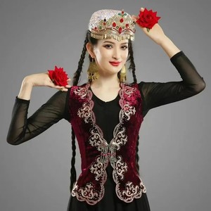 新款民族舞马甲女新疆舞蹈服装大码坎肩上衣广场舞金丝绒修身马夹
