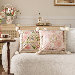 海瑟薇客厅沙发抱枕美式粉色花卉靠枕轻奢靠垫车用办公室卧室靠背