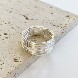 丽沁S925纯银素圈多层线条戒指缠绕食指戒欧美ins轻奢简约高级感